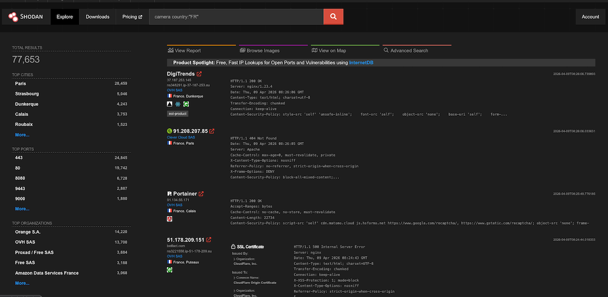 Shodan : moteur de recherche d’objets connectés exposés Shodan : exploration des caméras connectées